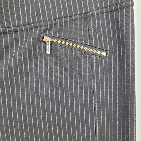 Karl‎ Lagerfeld Mid Rise Stretch Pants 16 XL Black Gray Pinstripe Faux Zippers - Picture 6 of 14